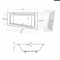 Besco Baignoire asymétrique - 160 x 90 cm - Droite - avec Habillage - Pieds - Vidage Chrome - INTIMA SLIM