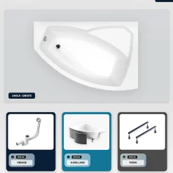 Besco Baignoire asymétrique - 140 x 90 cm - Droite - avec Habillage - Pieds - Vidage Chrome - RIMA