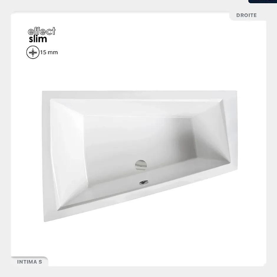 Besco Baignoire asymétrique - 170 x 125 cm - Gauche - avec Habillage - Pieds - 2 Repose-têtes - Vidage Chrome - INTIMA DUO SLIM* Baignoire Asymétrique