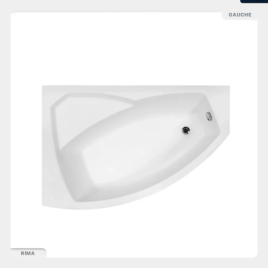 Besco Baignoire asymétrique - 140 x 90 cm - Gauche - avec Tablier - Pieds - Repose-tête - Vidage Chrome - RIMA* Baignoire Asymétrique