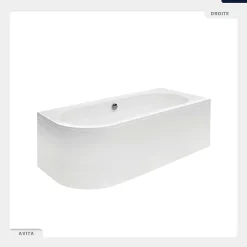 Besco Baignoire asymétrique - 150 x 75 cm - Droite - sans Habillage - avec Pieds - Repose-tête - Étagère bambou - Vidage Chrome - AVITA