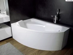 Besco Baignoire asymétrique - 140 x 90 cm - Gauche - sans Habillage - avec Pieds - Repose-tête - Vidage Chrome - RIMA* Baignoire Asymétrique