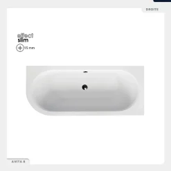 Besco Baignoire asymétrique - 150 x 75 cm - Droite - sans Habillage - avec Pieds - Vidage Chrome - AVITA SLIM