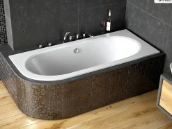 Besco Baignoire asymétrique - 150 x 75 cm - Droite - sans Habillage - avec Pieds - Vidage Chrome - AVITA SLIM
