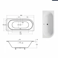 Besco Baignoire asymétrique - 170 x 75 cm - Droite - sans Habillage - avec Pieds - Vidage Chrome - AVITA SLIM
