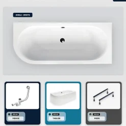 Besco Baignoire asymétrique - 150 x 75 cm - Droite - avec Tablier Blanc - Pieds - Vidage Chrome - AVITA* Baignoire Asymétrique