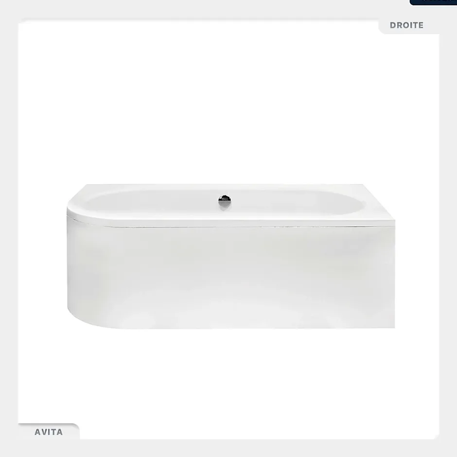 Besco Baignoire asymétrique - 150 x 75 cm - Droite - avec Tablier Blanc - Pieds - Vidage Chrome - AVITA* Baignoire Asymétrique