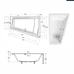 Besco Baignoire asymétrique - 180 x 125 cm - Droite - avec Tablier - Pieds - Vidage Chrome - INTIMA DUO