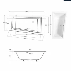 Besco Baignoire asymétrique - 150 x 85 cm - Droite - avec Habillage - Pieds - Vidage Chrome - INTIMA SLIM