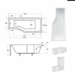 Besco Baignoire asymétrique - 150 x 75 cm - Droite - avec Tablier - Pieds - Vidage Chrome - INTEGRA