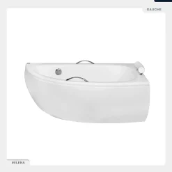 Besco Baignoire asymétrique - 150 x 70 cm - Droite - avec Habillage - Pieds - Poignées - Repose-tête - Vidage Chrome - MILENA PREMIUM* Baignoire Asymétrique