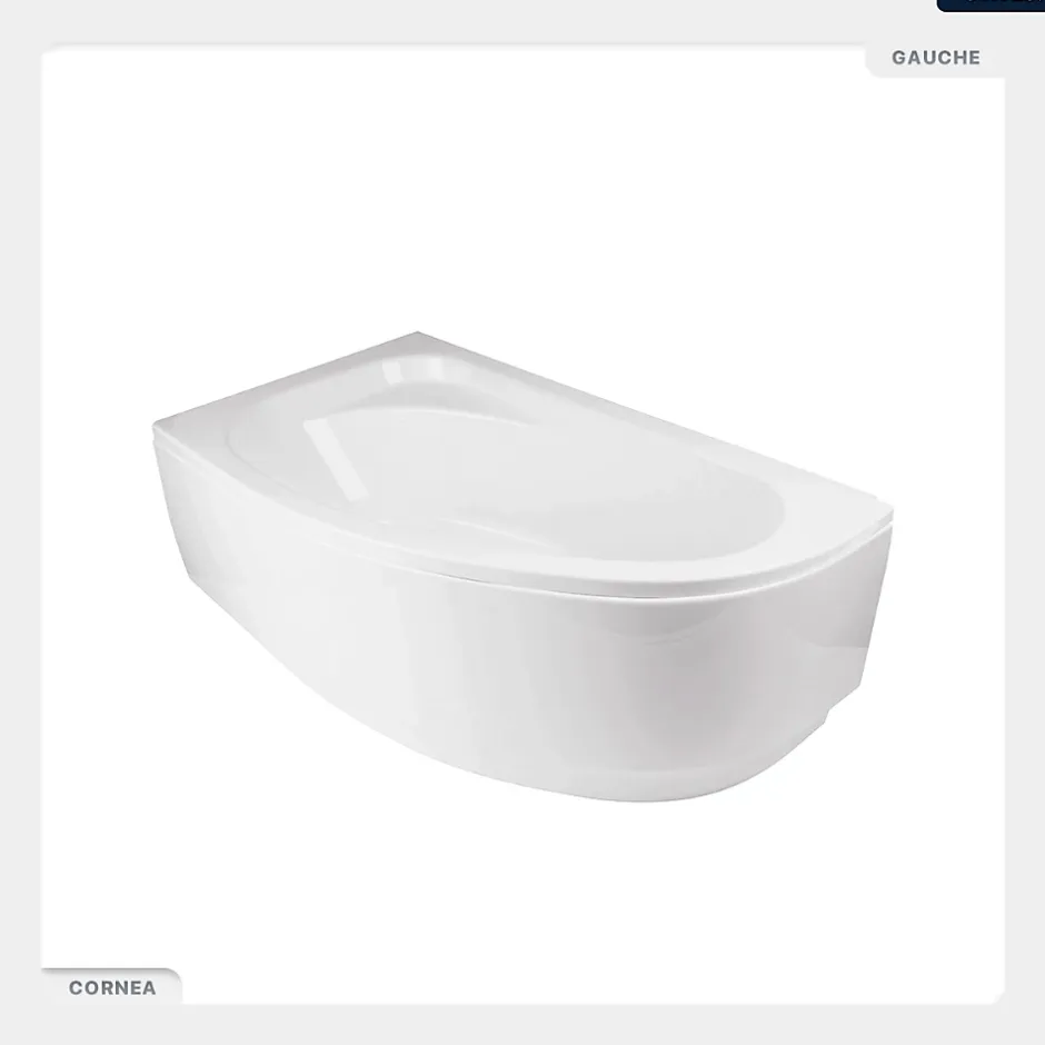 Besco Baignoire asymétrique - 150 x 100 cm - Gauche - avec Tablier Blanc - Pieds - Vidage Chrome - CORNEA