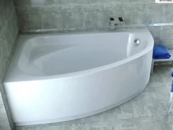 Besco Baignoire asymétrique - 150 x 100 cm - Gauche - avec Tablier Blanc - Pieds - Vidage Chrome - CORNEA
