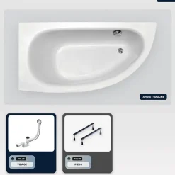 Besco Baignoire asymétrique - 150 x 70 cm - Gauche - sans Habillage - avec Pieds - Vidage Chrome - MILENA