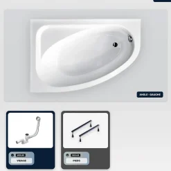 Besco Baignoire asymétrique - 140 x 80 cm - Gauche - sans Habillage - avec Pieds - Vidage Chrome - CORNEA* Baignoire Asymétrique