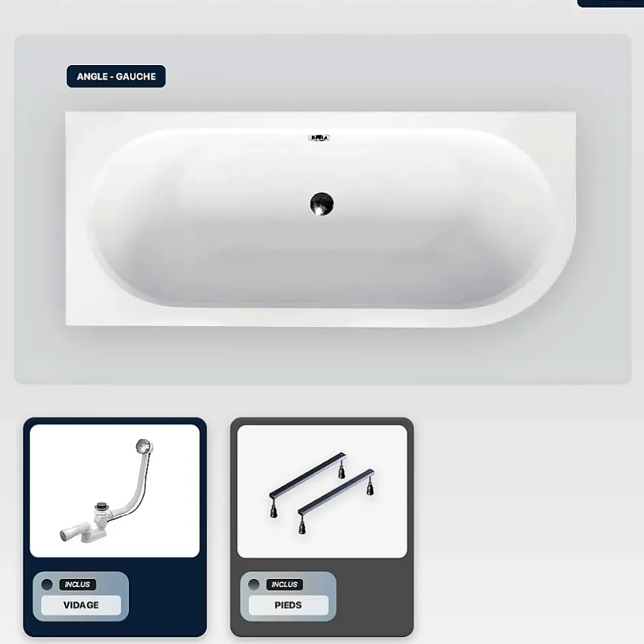 Besco Baignoire asymétrique - 180 x 80 cm - Gauche - sans Habillage - avec Pieds - Vidage Chrome - AVITA SLIM