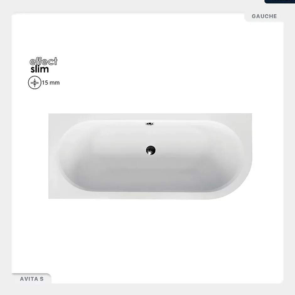 Besco Baignoire asymétrique - 180 x 80 cm - Gauche - sans Habillage - avec Pieds - Vidage Chrome - AVITA SLIM