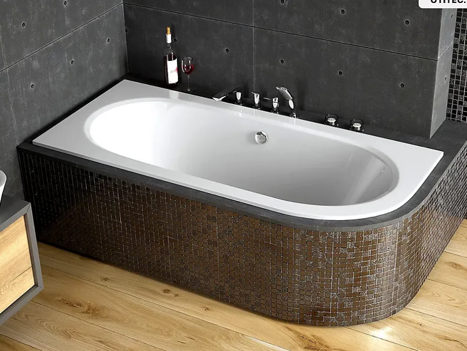 Besco Baignoire asymétrique - 180 x 80 cm - Gauche - sans Habillage - avec Pieds - Vidage Chrome - AVITA SLIM