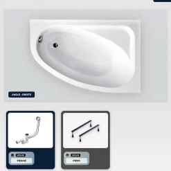 Besco Baignoire asymétrique - 140 x 80 cm - Droite - sans Habillage - avec Pieds - Vidage Chrome - CORNEA* Baignoire Asymétrique