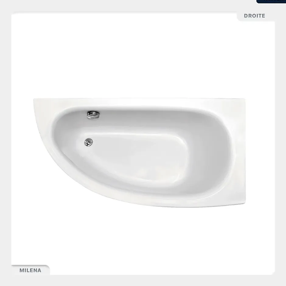 Besco Baignoire asymétrique - 150 x 70 cm - Droite - avec Habillage - Pieds - Vidage Chrome - MILENA