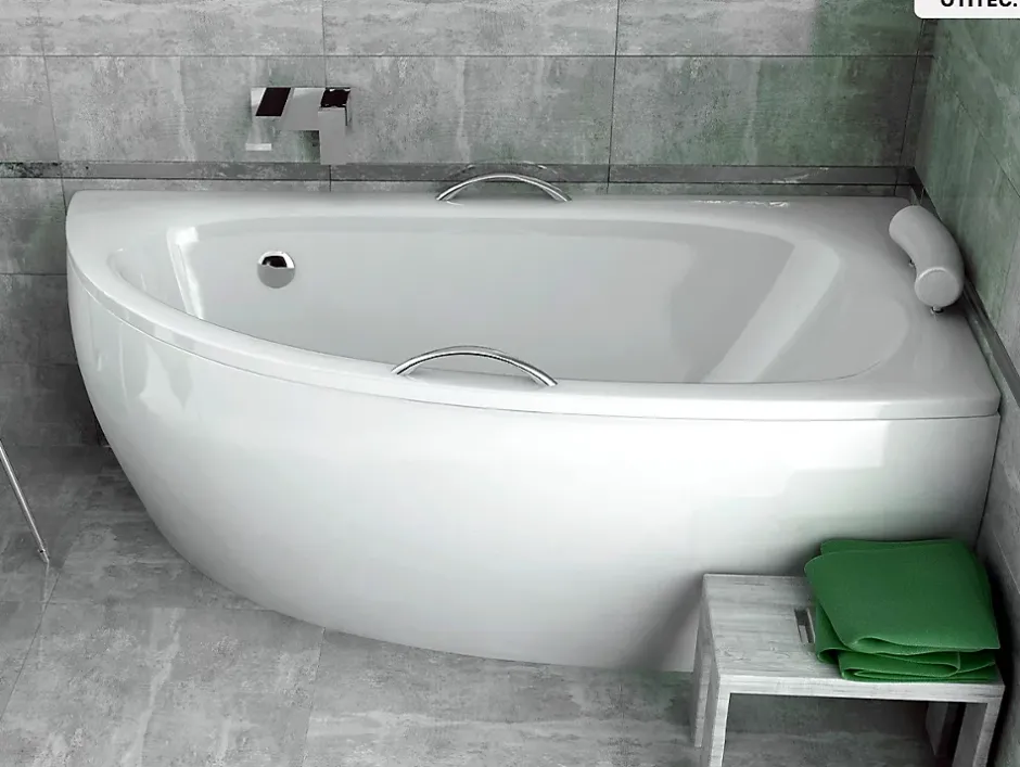 Besco Baignoire asymétrique - 150 x 70 cm - Droite - avec Habillage - Pieds - Vidage Chrome - MILENA