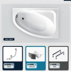 Besco Baignoire asymétrique - 150 x 100 cm - Droite - avec Habillage - Pieds - Vidage Chrome - CORNEA
