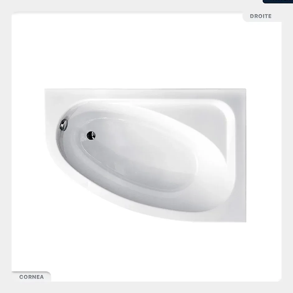 Besco Baignoire asymétrique - 150 x 100 cm - Droite - avec Habillage - Pieds - Vidage Chrome - CORNEA