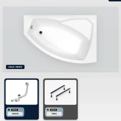 Besco Baignoire asymétrique - 140 x 90 cm - Droite - sans Habillage - avec Pieds - Vidage Chrome - RIMA* Baignoire Asymétrique