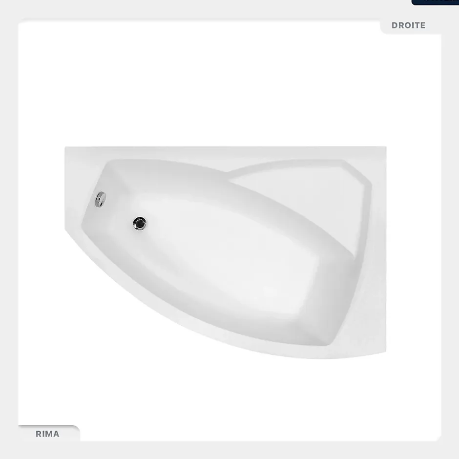Besco Baignoire asymétrique - 140 x 90 cm - Droite - sans Habillage - avec Pieds - Vidage Chrome - RIMA* Baignoire Asymétrique