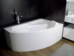 Besco Baignoire asymétrique - 140 x 90 cm - Droite - sans Habillage - avec Pieds - Vidage Chrome - RIMA* Baignoire Asymétrique