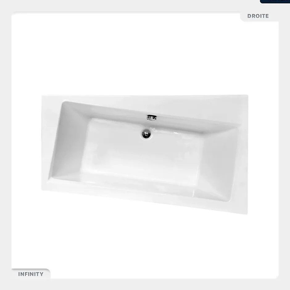 Besco Baignoire asymétrique - 160 x 100 cm - Droite - sans Habillage - avec Pieds - Vidage Chrome - INFINITY* Baignoire Asymétrique