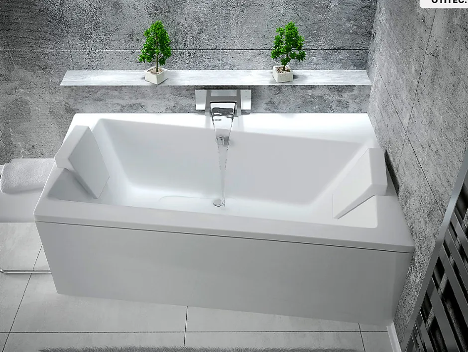Besco Baignoire asymétrique - 160 x 100 cm - Droite - sans Habillage - avec Pieds - Vidage Chrome - INFINITY* Baignoire Asymétrique