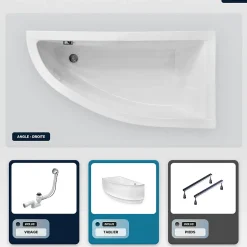Besco Baignoire asymétrique - 140 x 70 cm - Droite - avec Tablier - Pieds - Vidage Chrome - PRAKTIKA* Baignoire Asymétrique