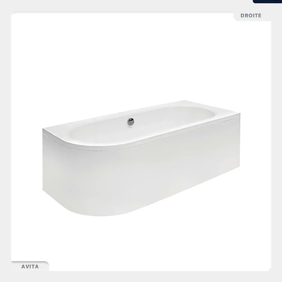 Besco Baignoire asymétrique - 170 x 75 cm - Droite - avec Tablier Blanc - Pieds - Vidage Chrome - AVITA