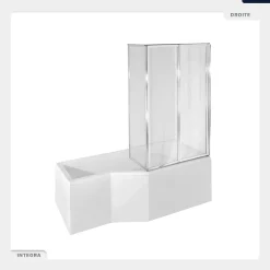 Besco Baignoire asymétrique - 150 x 75 cm - Droite - sans Habillage - avec Pieds - Pare Baignoire 3 Volets - Vidage Chrome - INTEGRA* Baignoire Asymétrique
