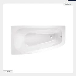 Besco Baignoire asymétrique - 150 x 80 cm - Gauche - avec Tablier - Pieds - Vidage Chrome - LUNA* Baignoire Asymétrique