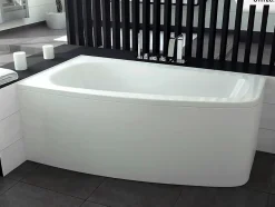 Besco Baignoire asymétrique - 150 x 80 cm - Gauche - avec Tablier - Pieds - Vidage Chrome - LUNA* Baignoire Asymétrique