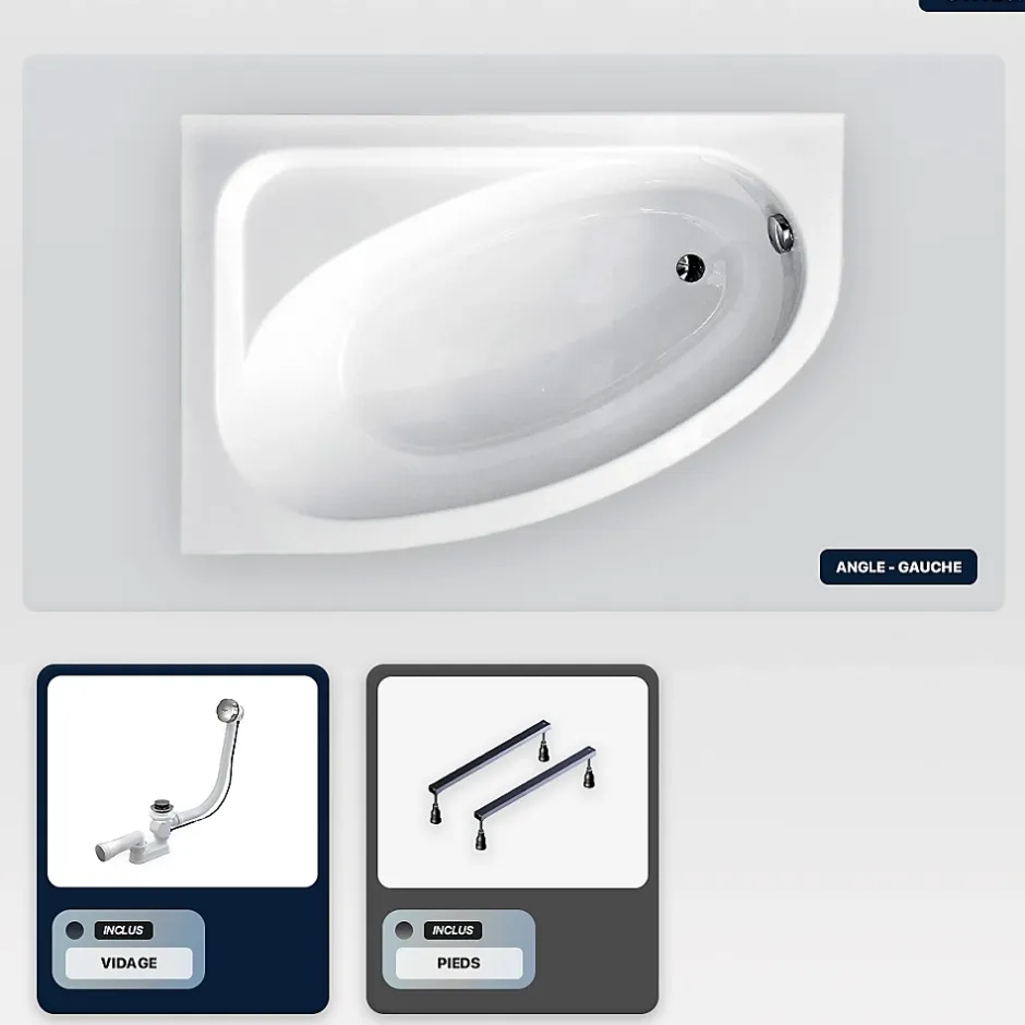 Besco Baignoire asymétrique - 150 x 100 cm - Gauche - sans Habillage - avec Pieds - Vidage Chrome - CORNEA