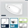 Besco Baignoire asymétrique - 150 x 95 cm - Droite - avec Habillage - Pieds - Repose-tête - Vidage Chrome - RIMA