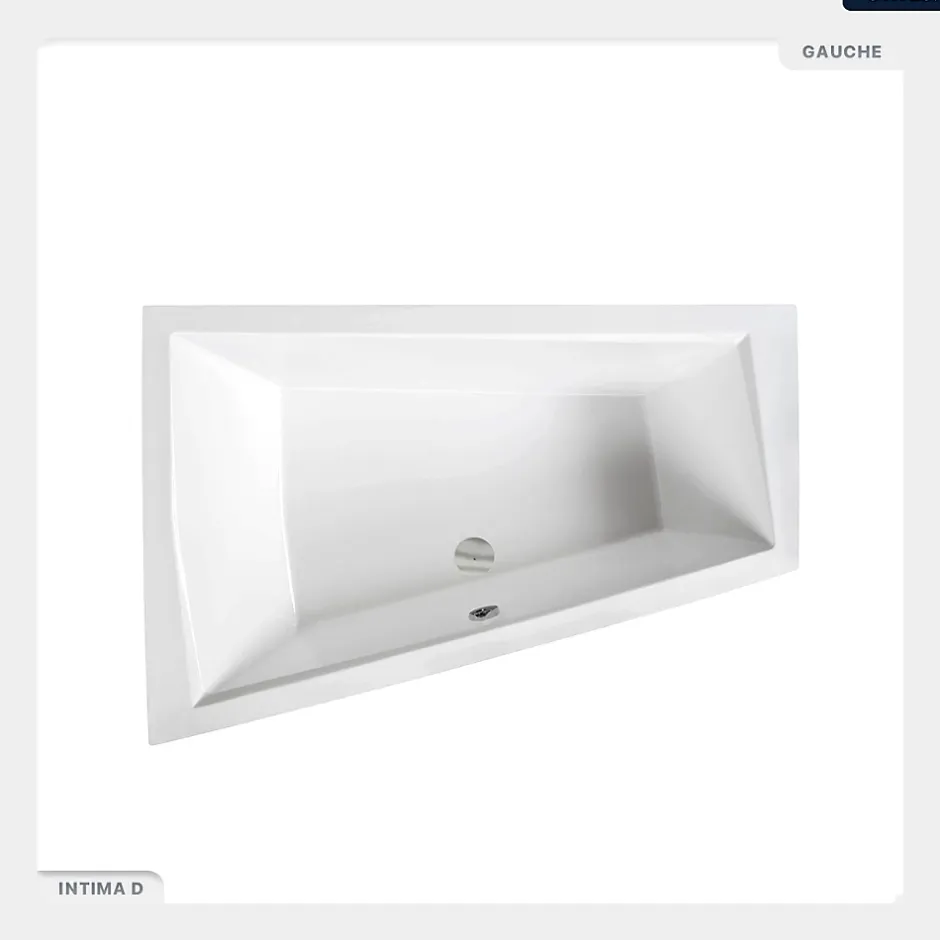 Besco Baignoire asymétrique - 170 x 125 cm - Gauche - sans Habillage - avec Pieds - Étagère bambou - Vidage Chrome - INTIMA DUO