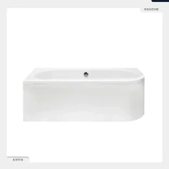Besco Baignoire asymétrique - 150 x 75 cm - Gauche - sans Habillage - avec Pieds - Étagère bambou - Vidage Chrome - AVITA* Baignoire Asymétrique