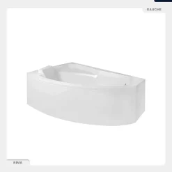 Besco Baignoire asymétrique - 130 x 85 cm - Gauche - sans Habillage - avec Pieds - Repose-tête - Vidage Chrome - RIMA
