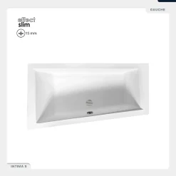 Besco Baignoire asymétrique - 150 x 85 cm - Gauche - sans Habillage - avec Pieds - Vidage Chrome - INTIMA SLIM