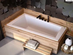 Besco Baignoire asymétrique - 150 x 85 cm - Gauche - sans Habillage - avec Pieds - Vidage Chrome - INTIMA SLIM