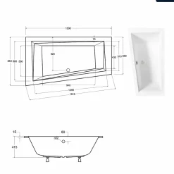 Besco Baignoire asymétrique - 150 x 85 cm - Gauche - sans Habillage - avec Pieds - Vidage Chrome - INTIMA SLIM