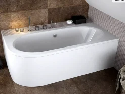 Besco Baignoire asymétrique - 150 x 75 cm - Droite - avec Habillage - Pieds - Vidage Chrome - AVITA* Baignoire Asymétrique