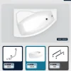 Besco Baignoire asymétrique - 130 x 85 cm - Gauche - avec Tablier - Pieds - Vidage Chrome - RIMA