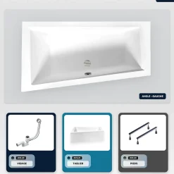Besco Baignoire asymétrique - 150 x 85 cm - Gauche - avec Tablier - Pieds - Vidage Chrome - INTIMA* Baignoire Asymétrique