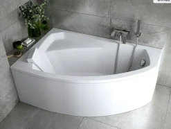 Besco Baignoire asymétrique - 130 x 85 cm - Gauche - avec Habillage - Pieds - Vidage Chrome - RIMA* Baignoire Asymétrique