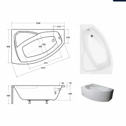 Besco Baignoire asymétrique - 130 x 85 cm - Gauche - avec Habillage - Pieds - Vidage Chrome - RIMA* Baignoire Asymétrique